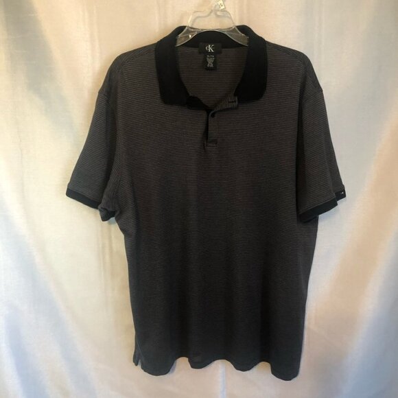 NWOT Calvin Klein Mens XLG Golf Shirt Black with Grey Stripes - Picture 9 of 9